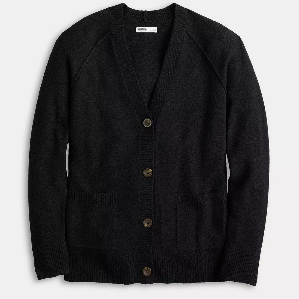Women’s Sonoma Black Long Button-Front Cardigan Size S NWT